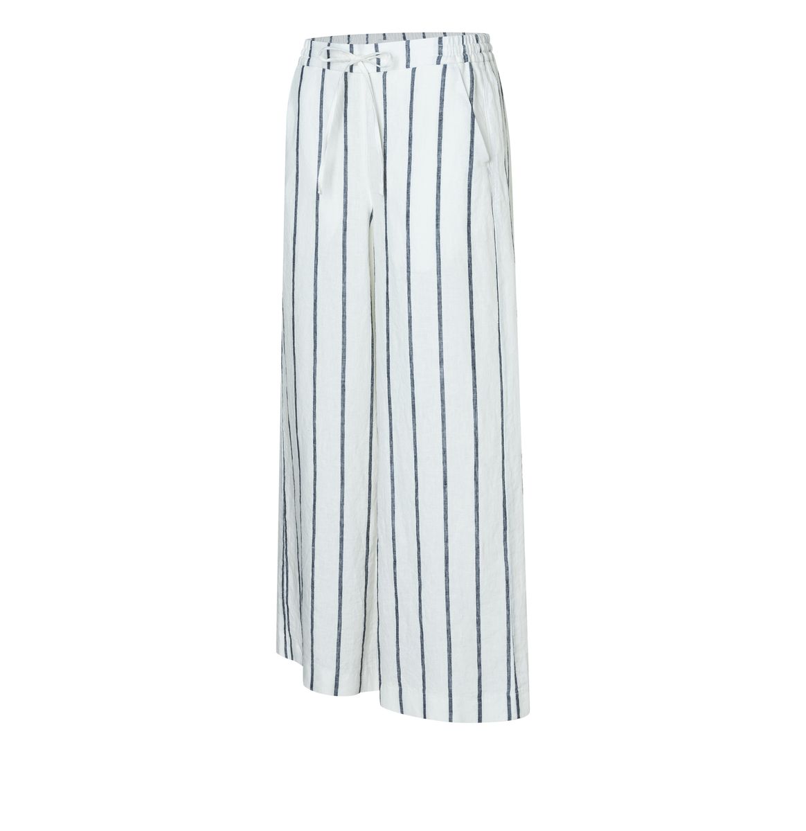 Gestreifte Leinenhose mit weitem Bein