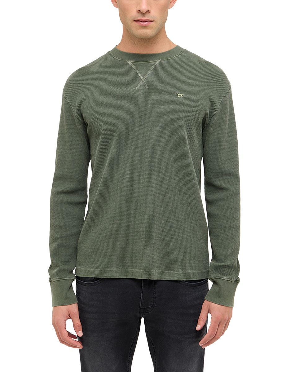 Waffelstrick-Langarmshirt mit Rundhals