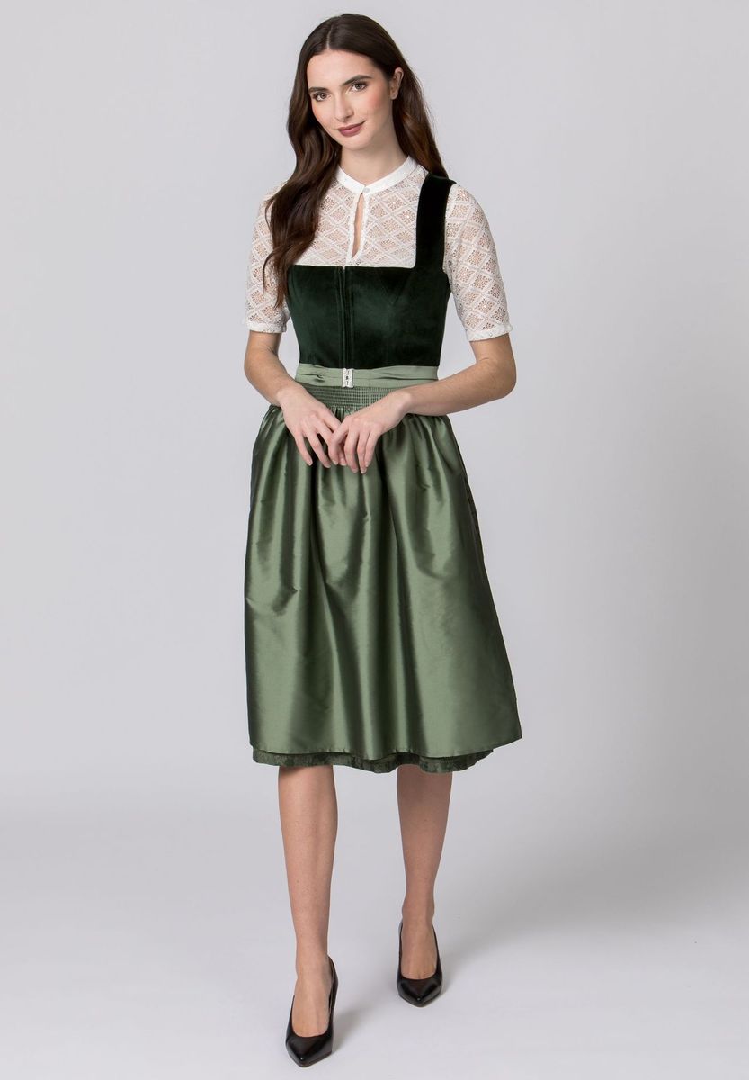 Elegantes grünes Jacquard Dirndl Kleid