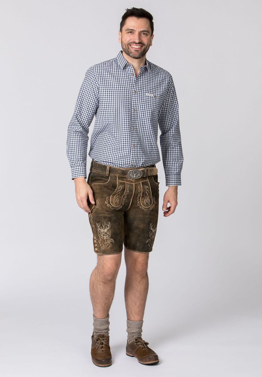 Gingham kariertes Trachtenhemd mit langen Ärmeln