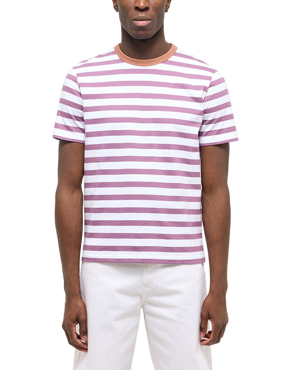 Gestreiftes Baumwoll-T-Shirt mit Rundhalsausschnitt