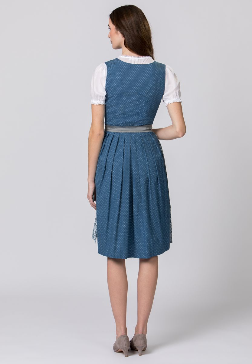 Blaues Dirndlkleid mit Blumenmuster und Punkten