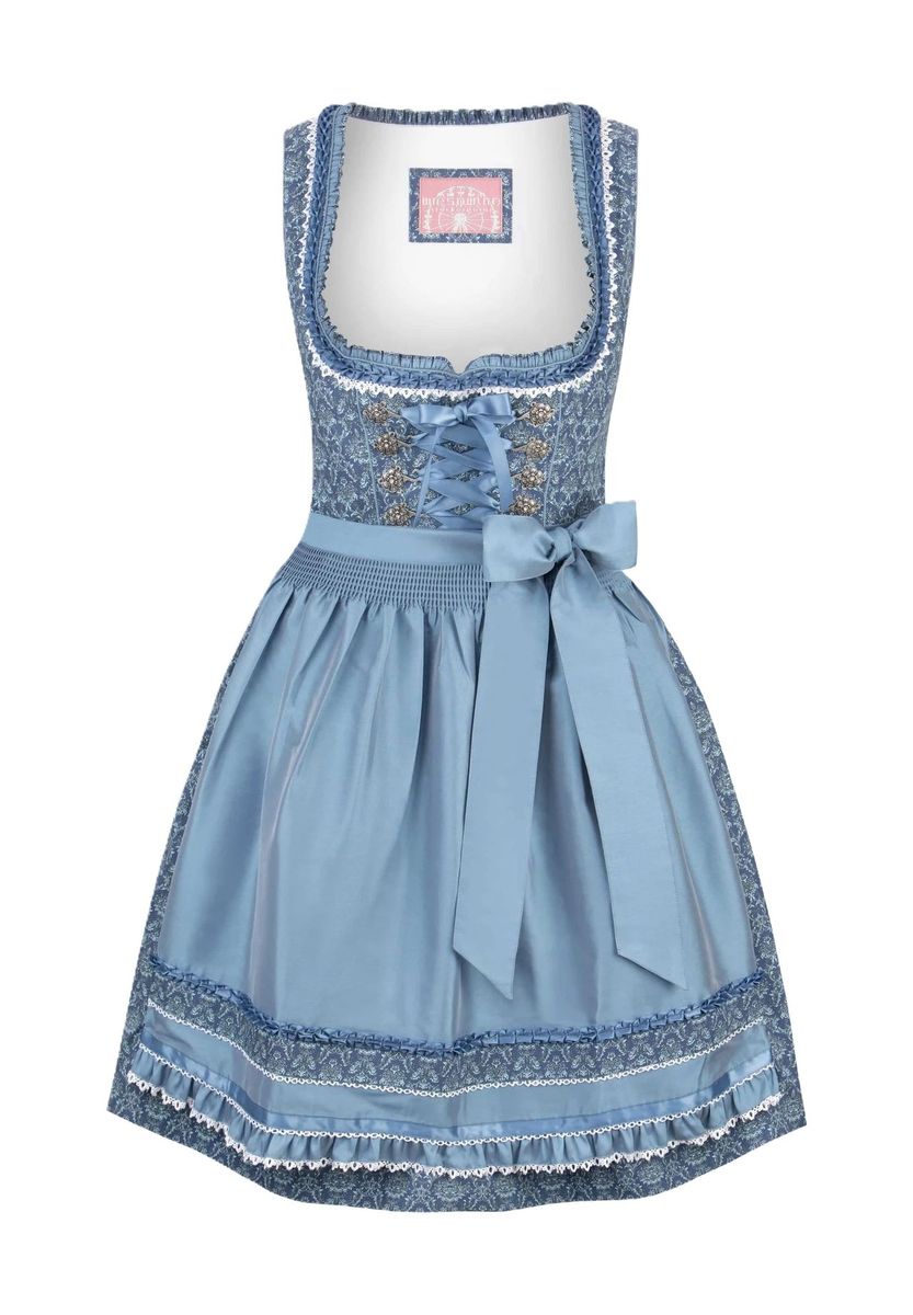 Elegantes blaues Dirndlkleid mit Spitzenbesatz