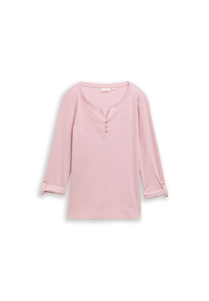 Gestreiftes Henley-Shirt mit Turn-Up-Ärmeln