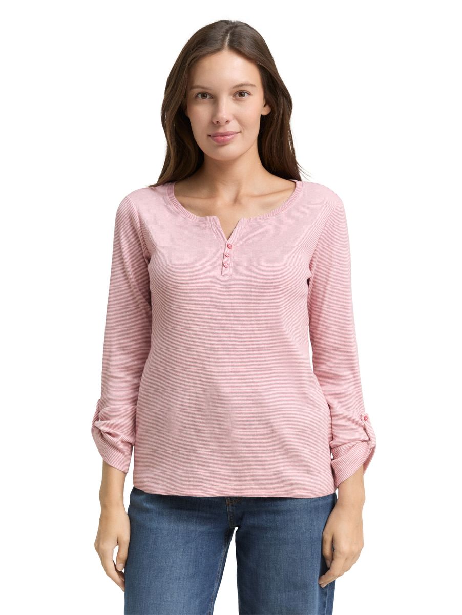 Gestreiftes Henley-Shirt mit Turn-Up-Ärmeln