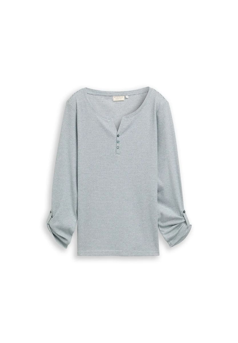 Gestreiftes Henley-Shirt mit Krempelärmeln