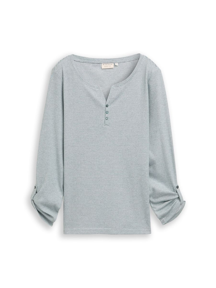Gestreiftes Henley-Shirt mit Krempelärmeln