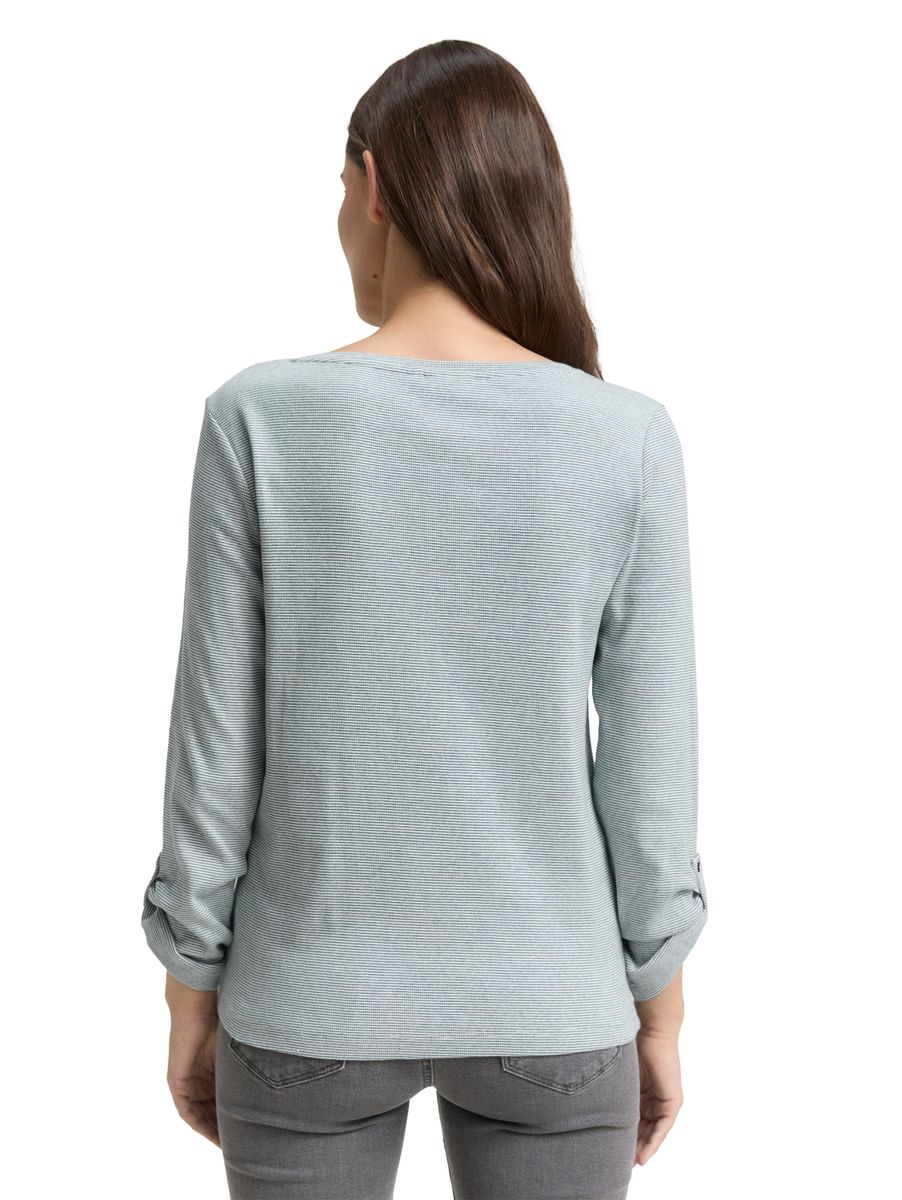 Gestreiftes Henley-Shirt mit Krempelärmeln