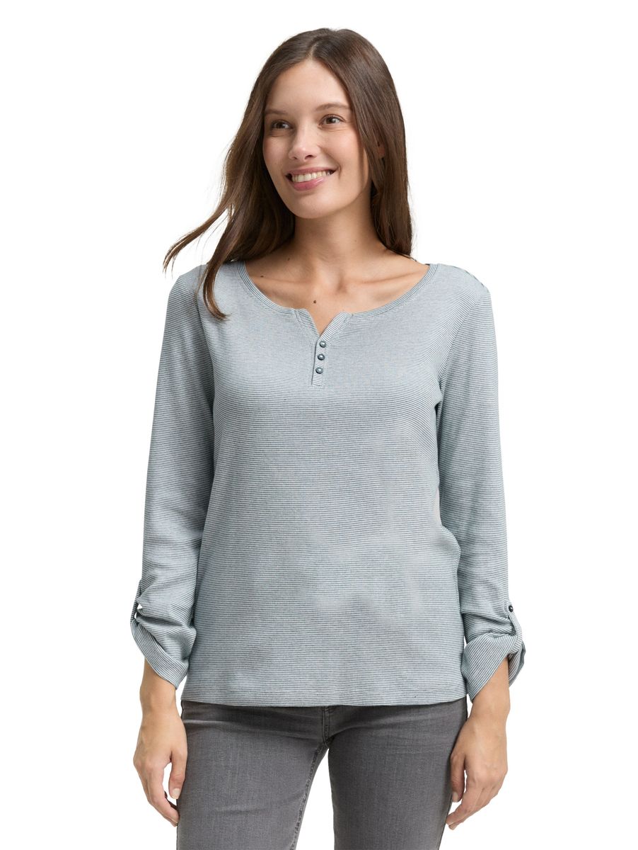Gestreiftes Henley-Shirt mit Krempelärmeln