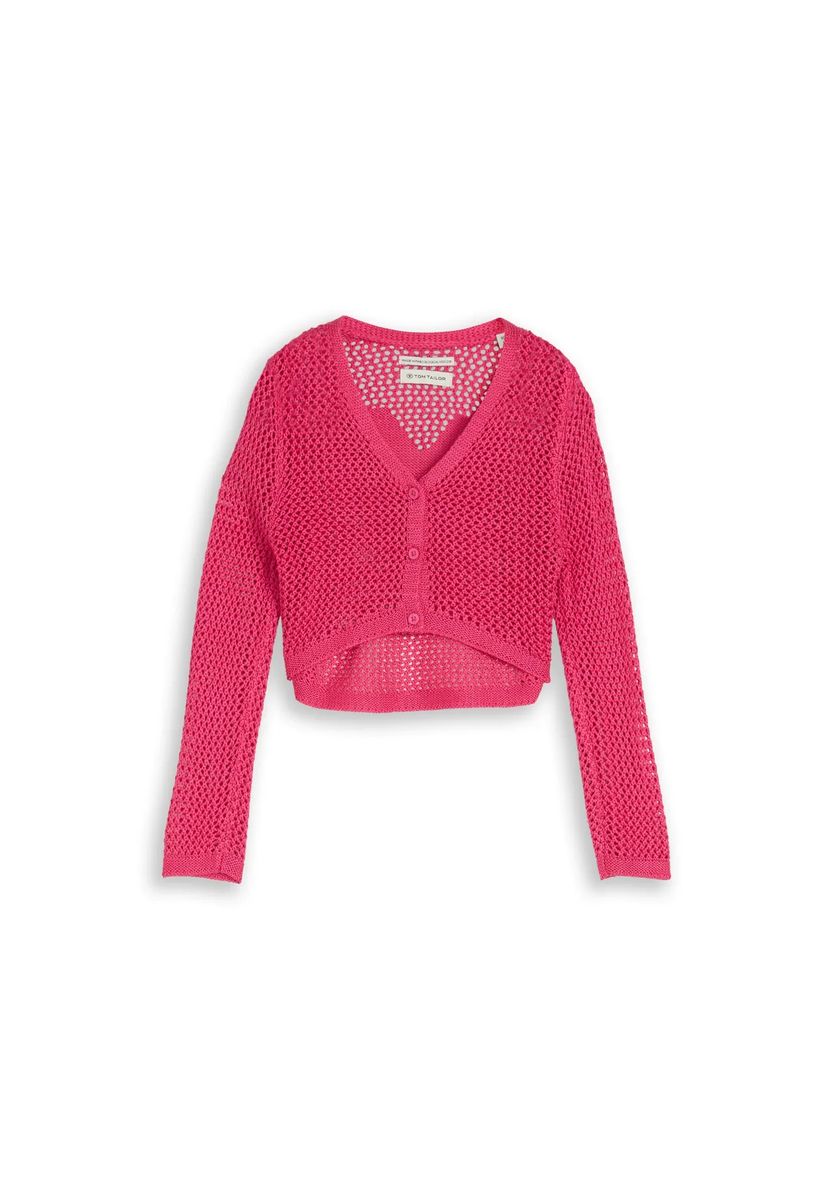 Kurze Lochstrickjacke mit Herz-Detail