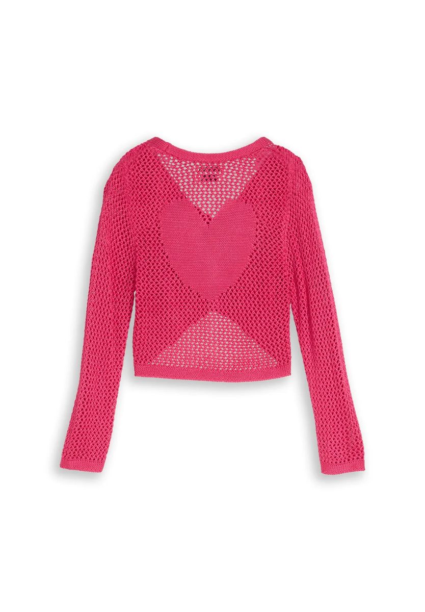 Kurze Lochstrickjacke mit Herz-Detail