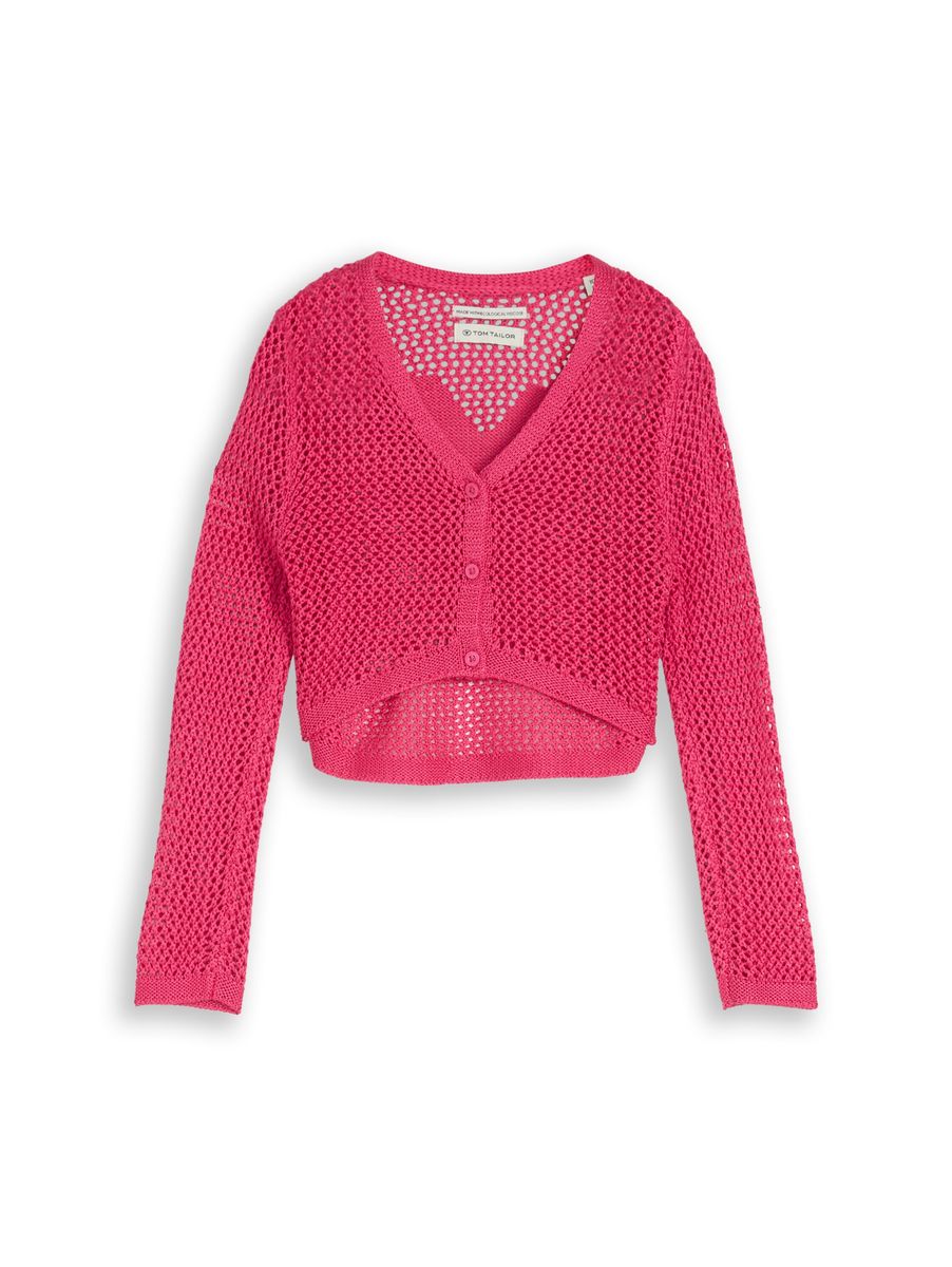 Kurze Lochstrickjacke mit Herz-Detail