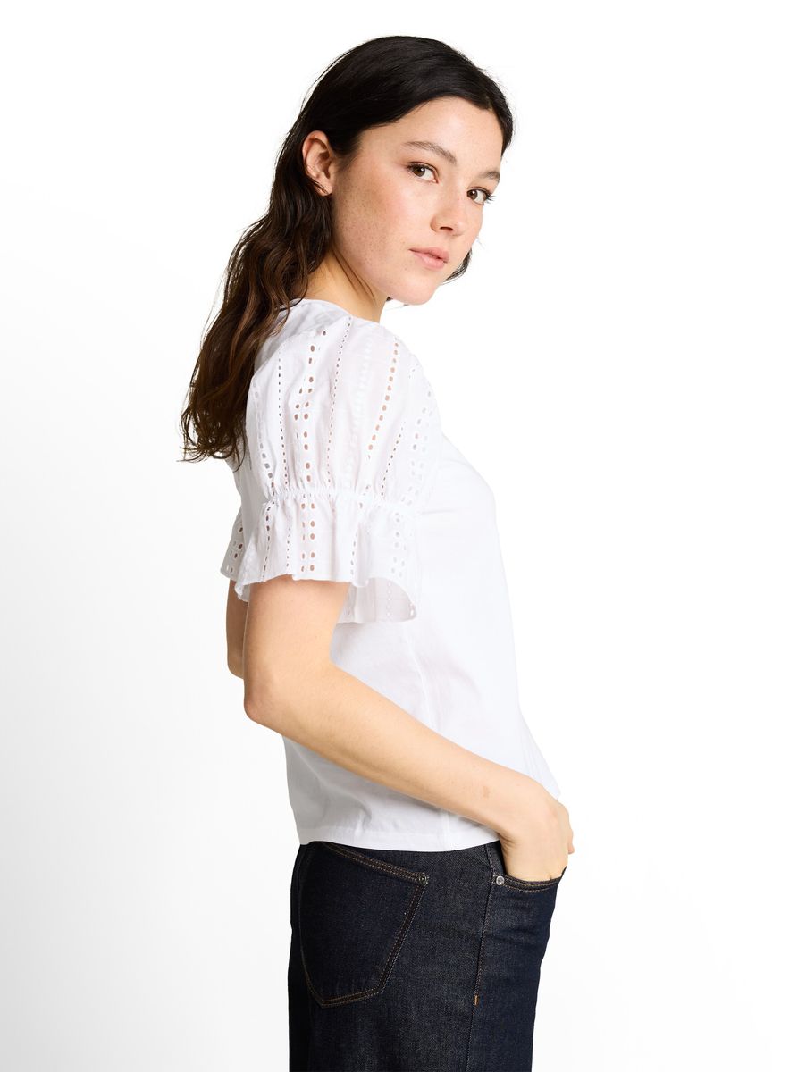 T-Shirt mit Lochstickerei-Puffärmeln