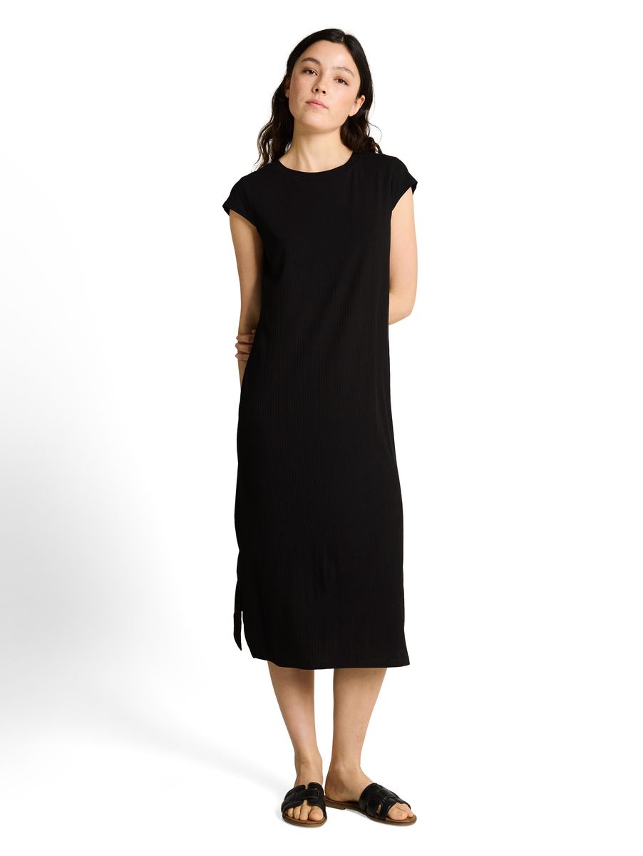 Geripptes Midikleid mit Schlitzen