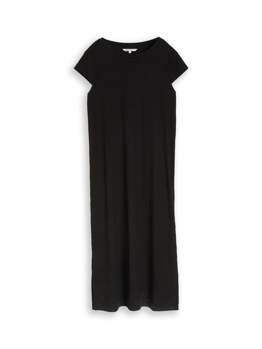 Geripptes Midikleid mit Schlitzen