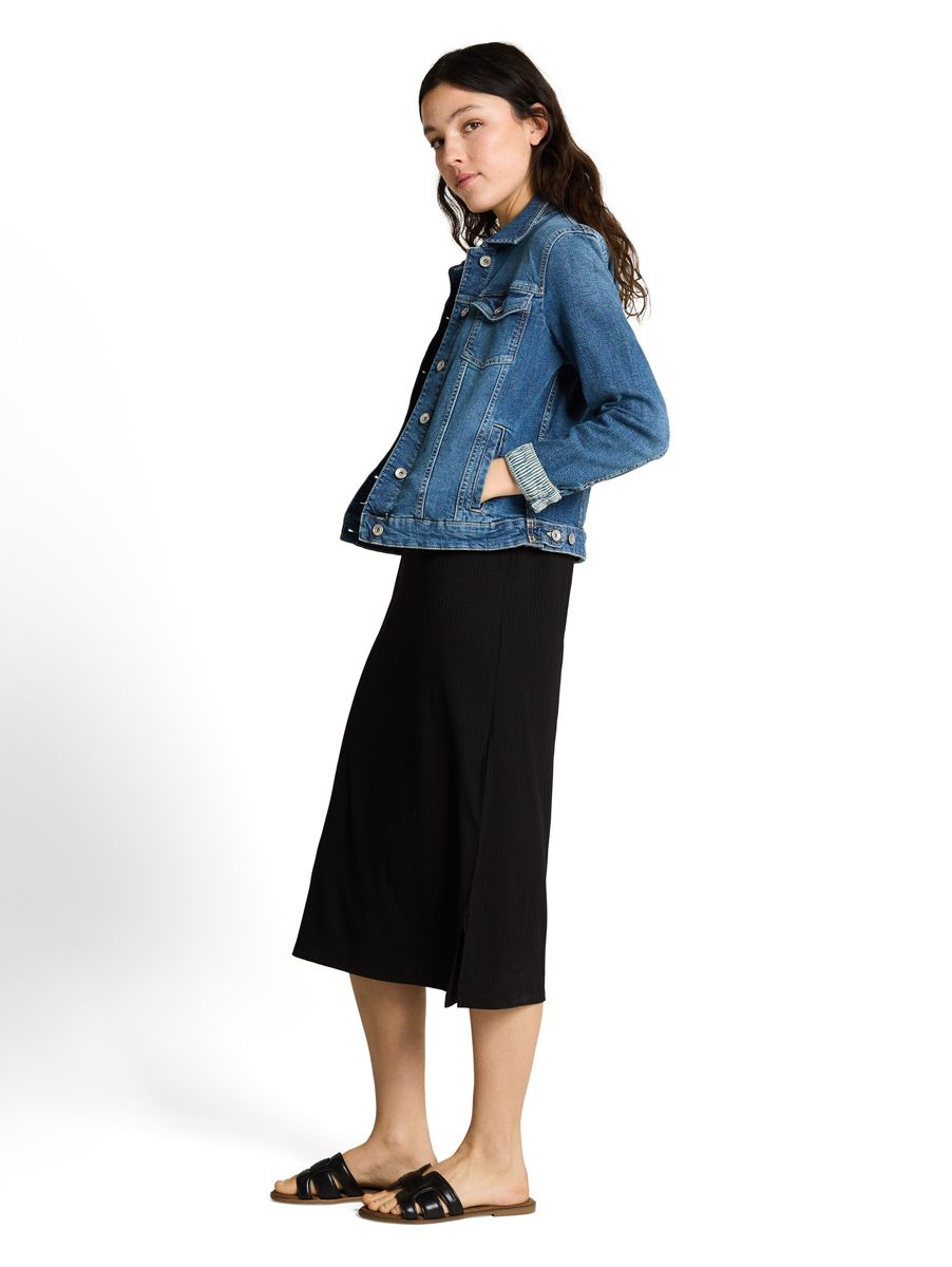Geripptes T-Shirt Kleid in Maxi-Länge