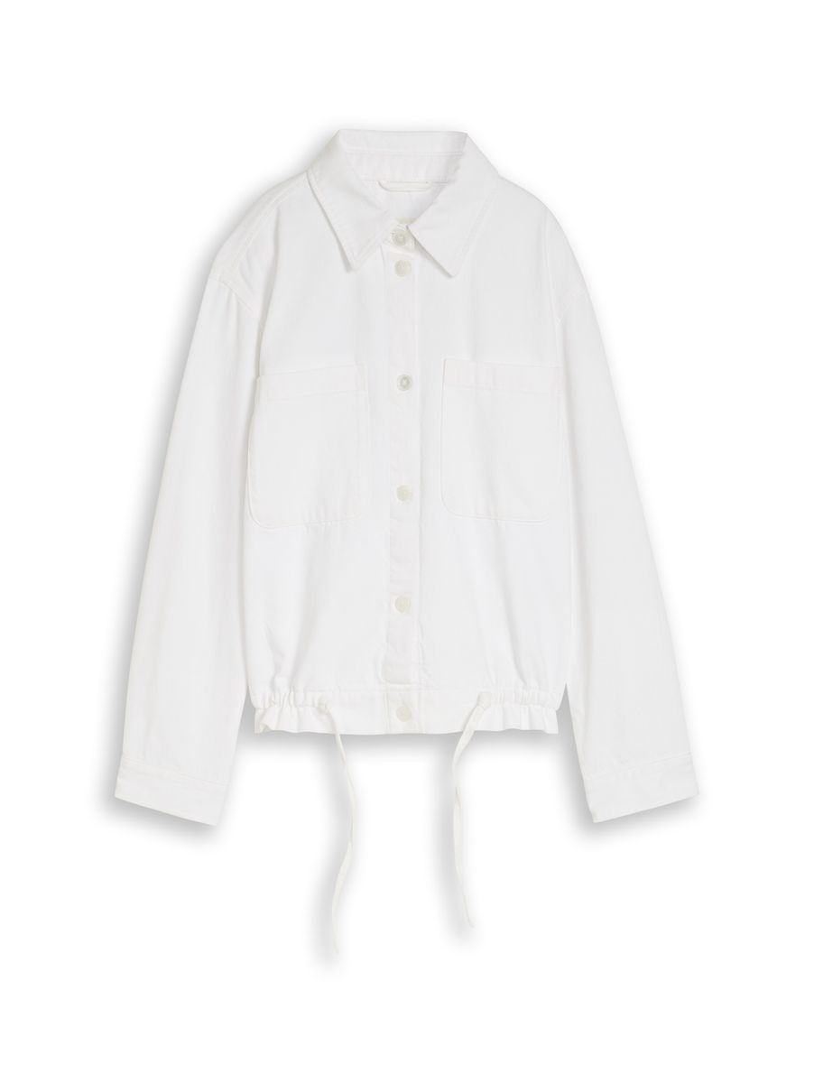 Weiße Utility-Jeansjacke mit Kordelzug
