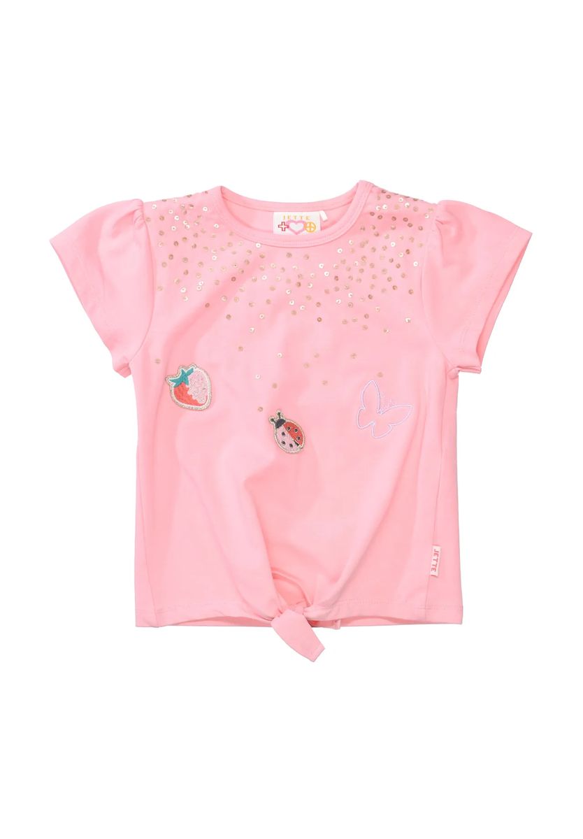 T-Shirt mit Pailletten und Knotendetail