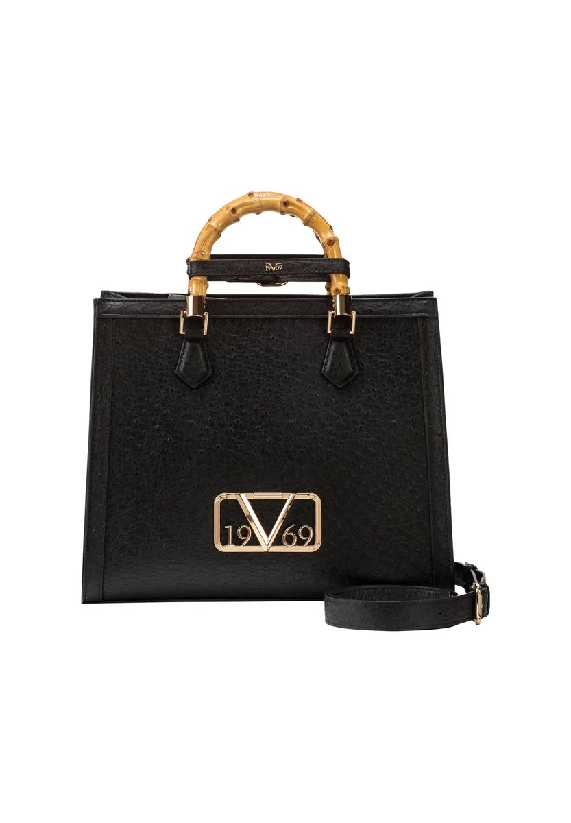 Strukturierte Henkeltasche mit Bambusgriff