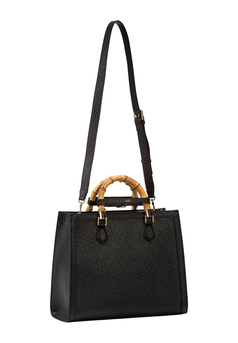 Strukturierte Henkeltasche mit Bambusgriff