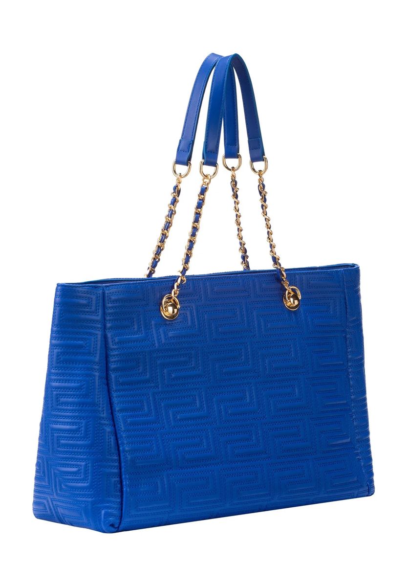 Geometrisch geprägte Tote-Bag mit Kettenriemen