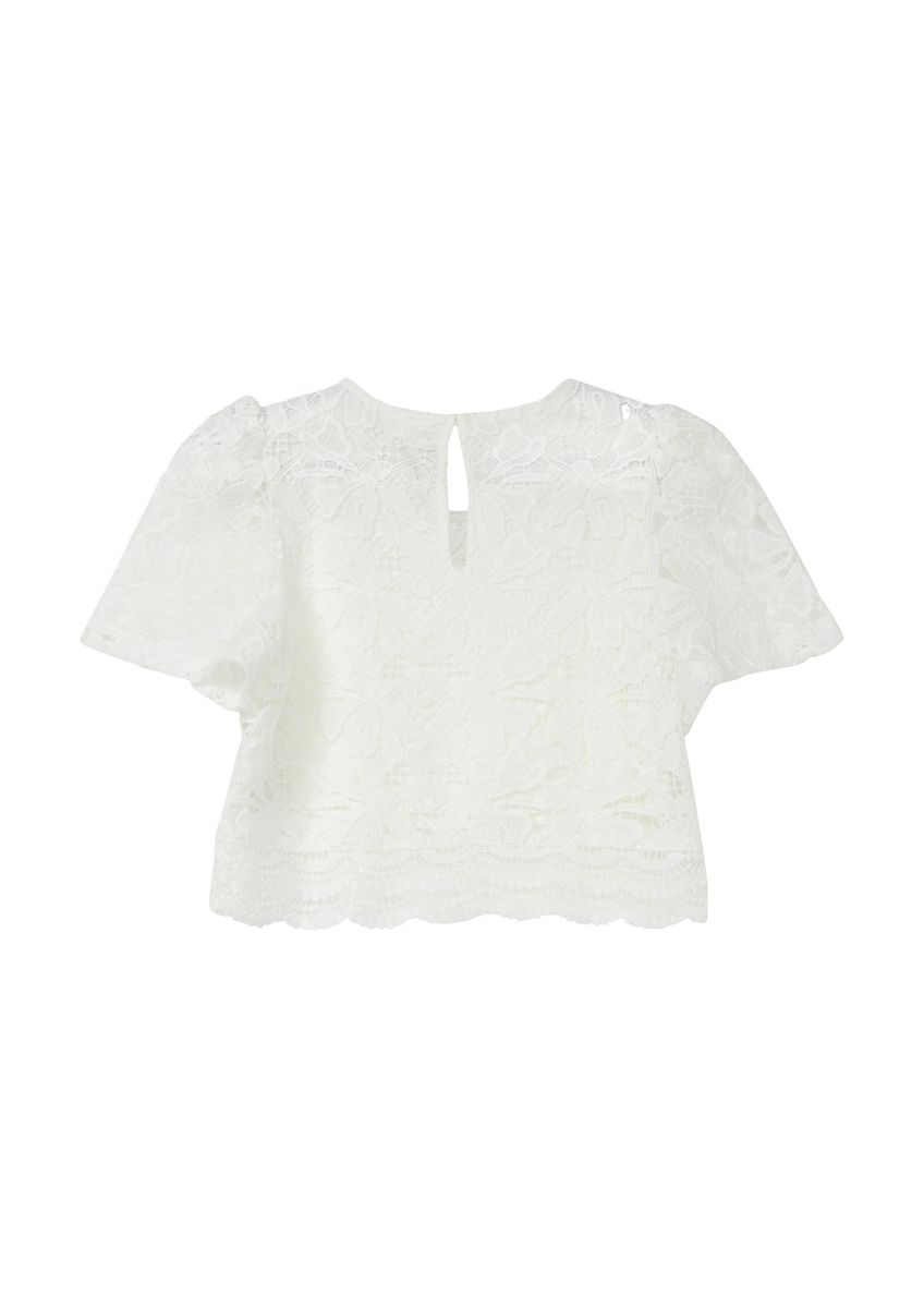 Kastige Crop-Bluse aus Spitze