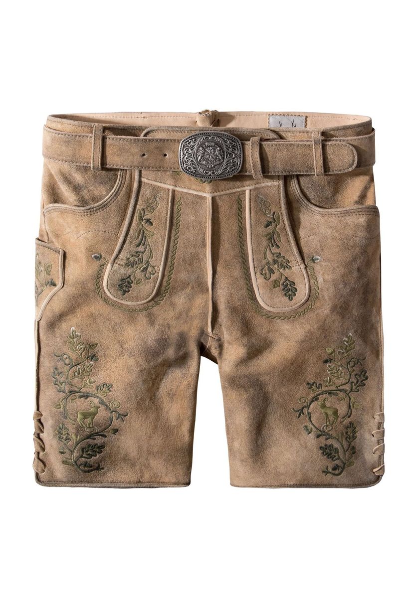 Traditionelle bestickte Leder-Shorts mit Gürtel
