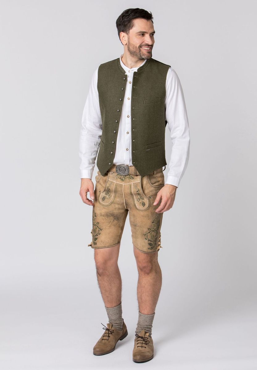 Traditionelle bestickte Leder-Shorts mit Gürtel