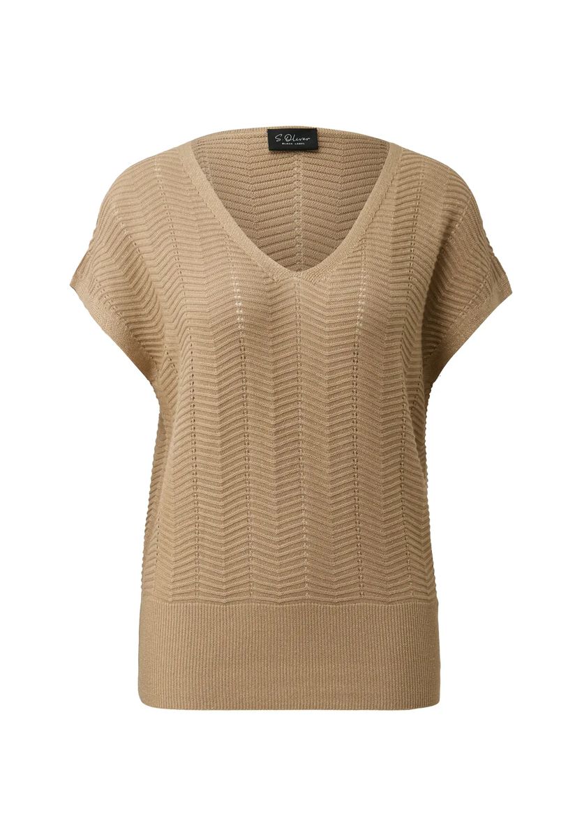 Strukturierter V-Ausschnitt-Stricktop mit Chevron-Muster
