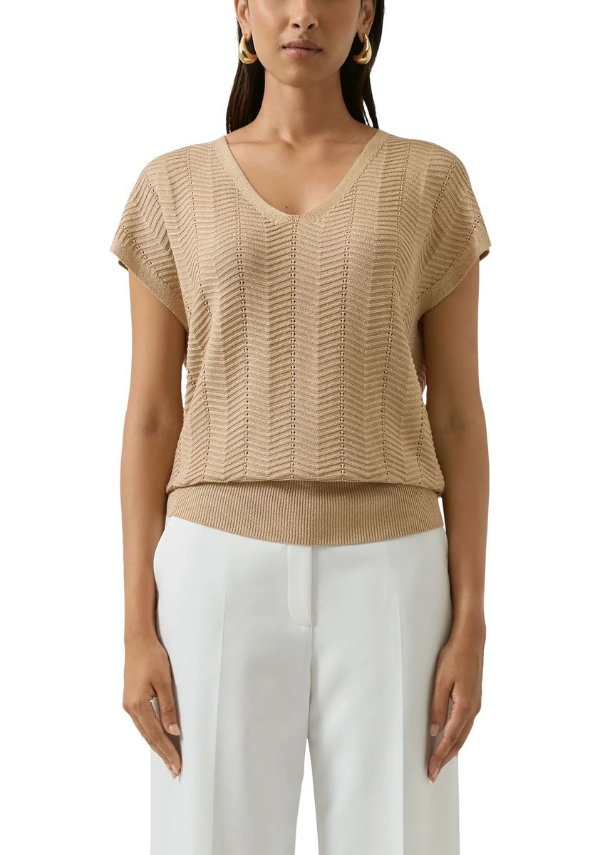 Strukturierter V-Ausschnitt-Stricktop mit Chevron-Muster