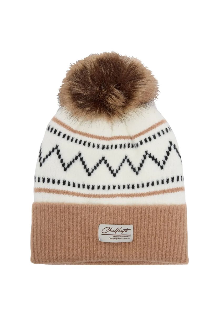 Gemusterte Strickmütze mit Bommel