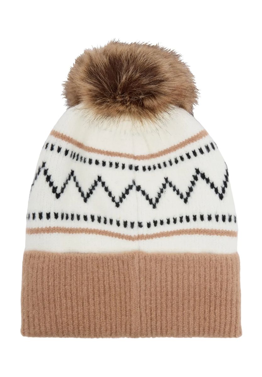 Gemusterte Strickmütze mit Bommel