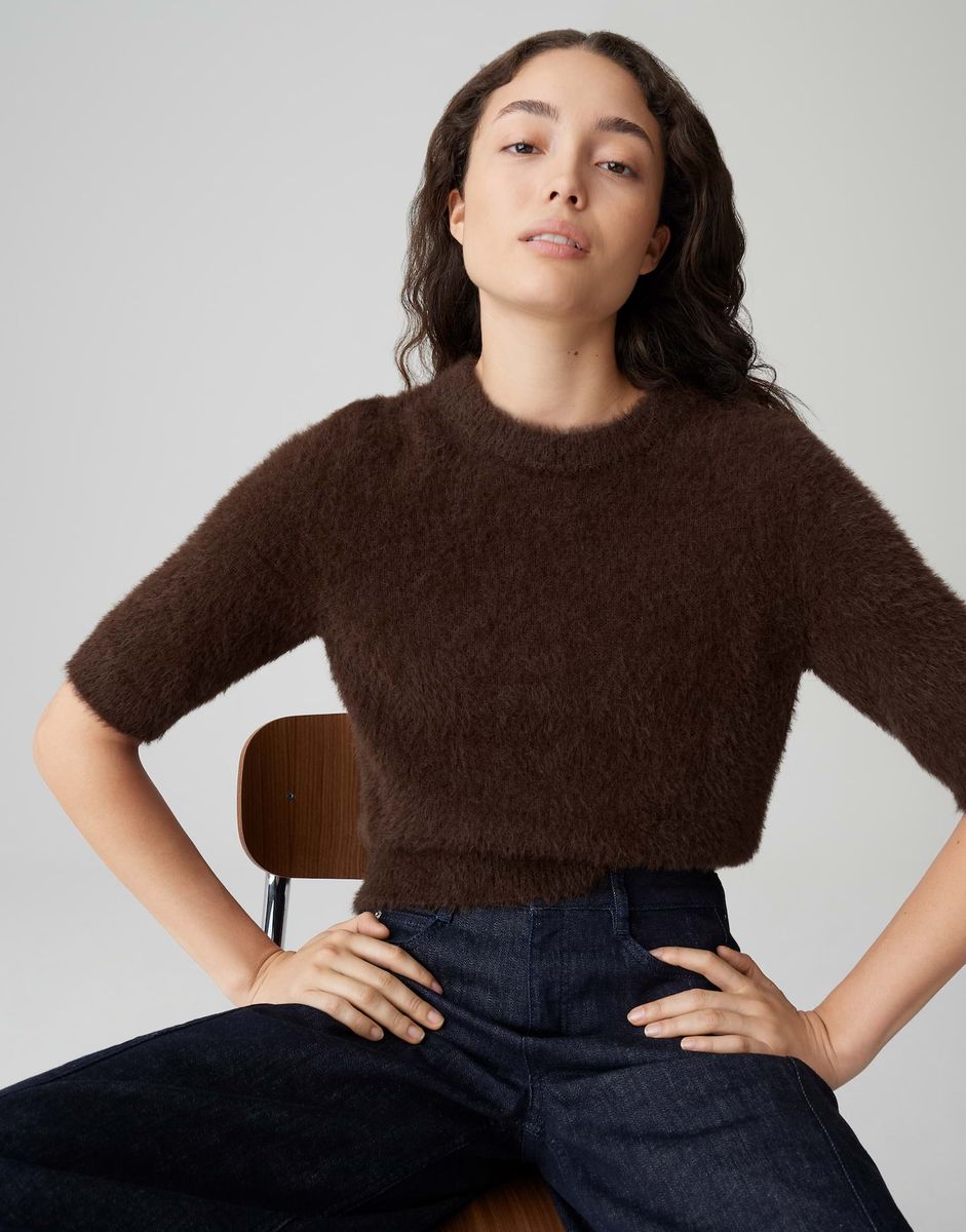 Flauschiger Strickpullover mit 3/4-Arm