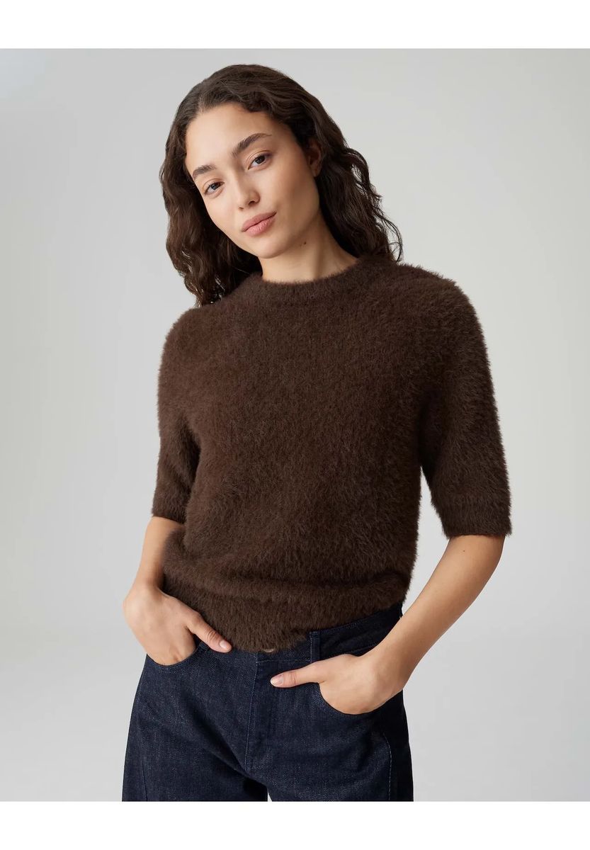 Flauschiger Strickpullover mit 3/4-Arm