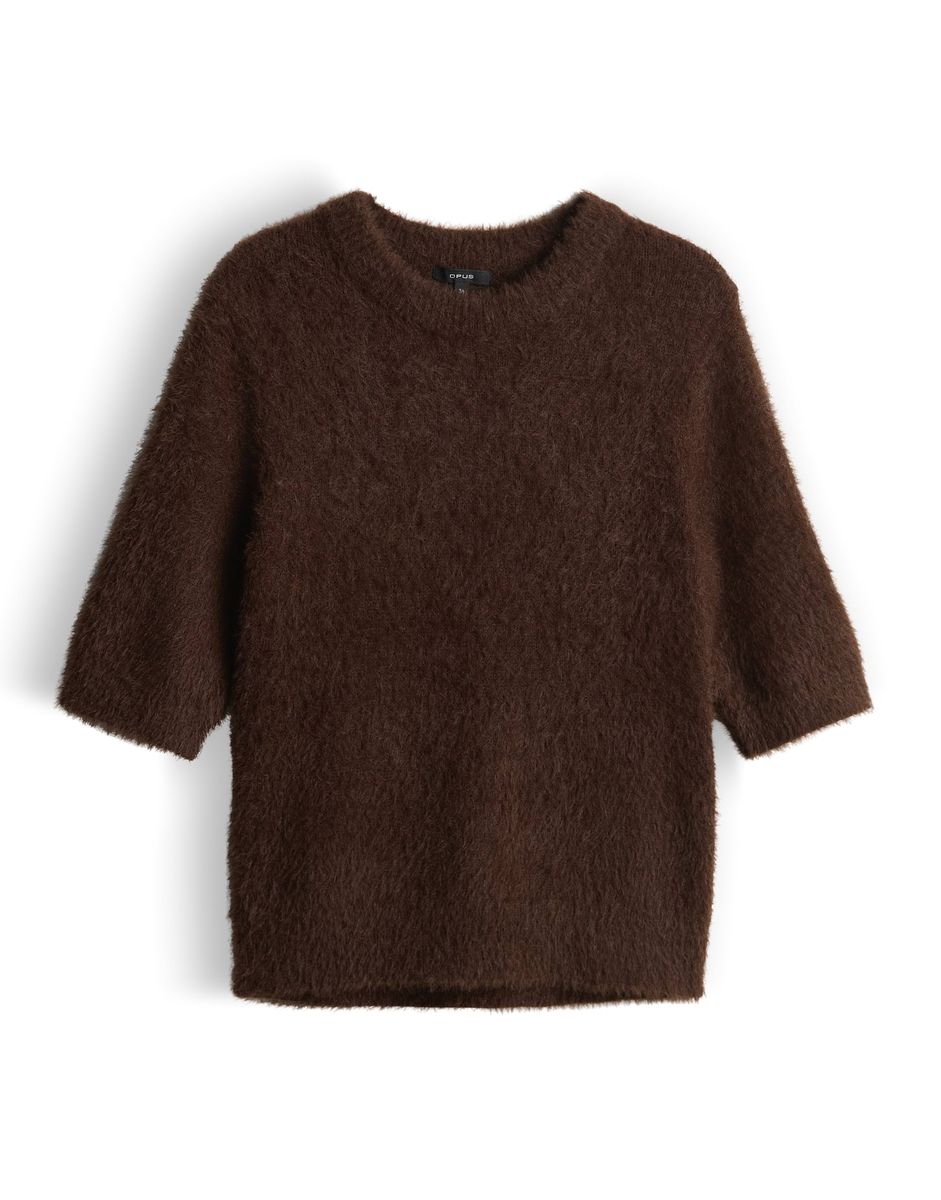 Flauschiger Strickpullover mit 3/4-Arm