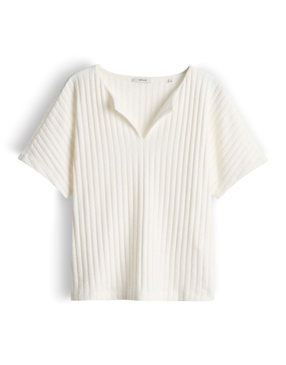 Strukturiertes Ripp-Shirt mit Schlitzausschnitt