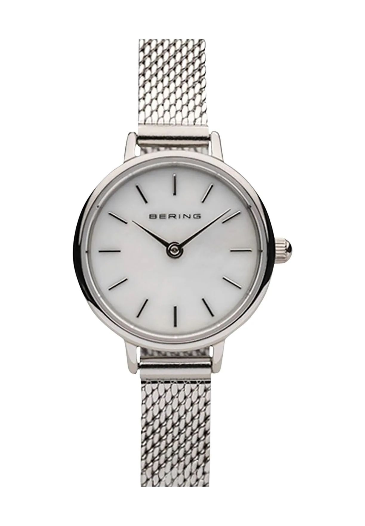 Minimalistische silberne Milanaise-Armbanduhr