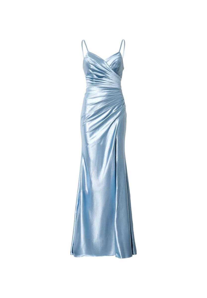 Drapiertes Satin-Abendkleid mit Schlitz