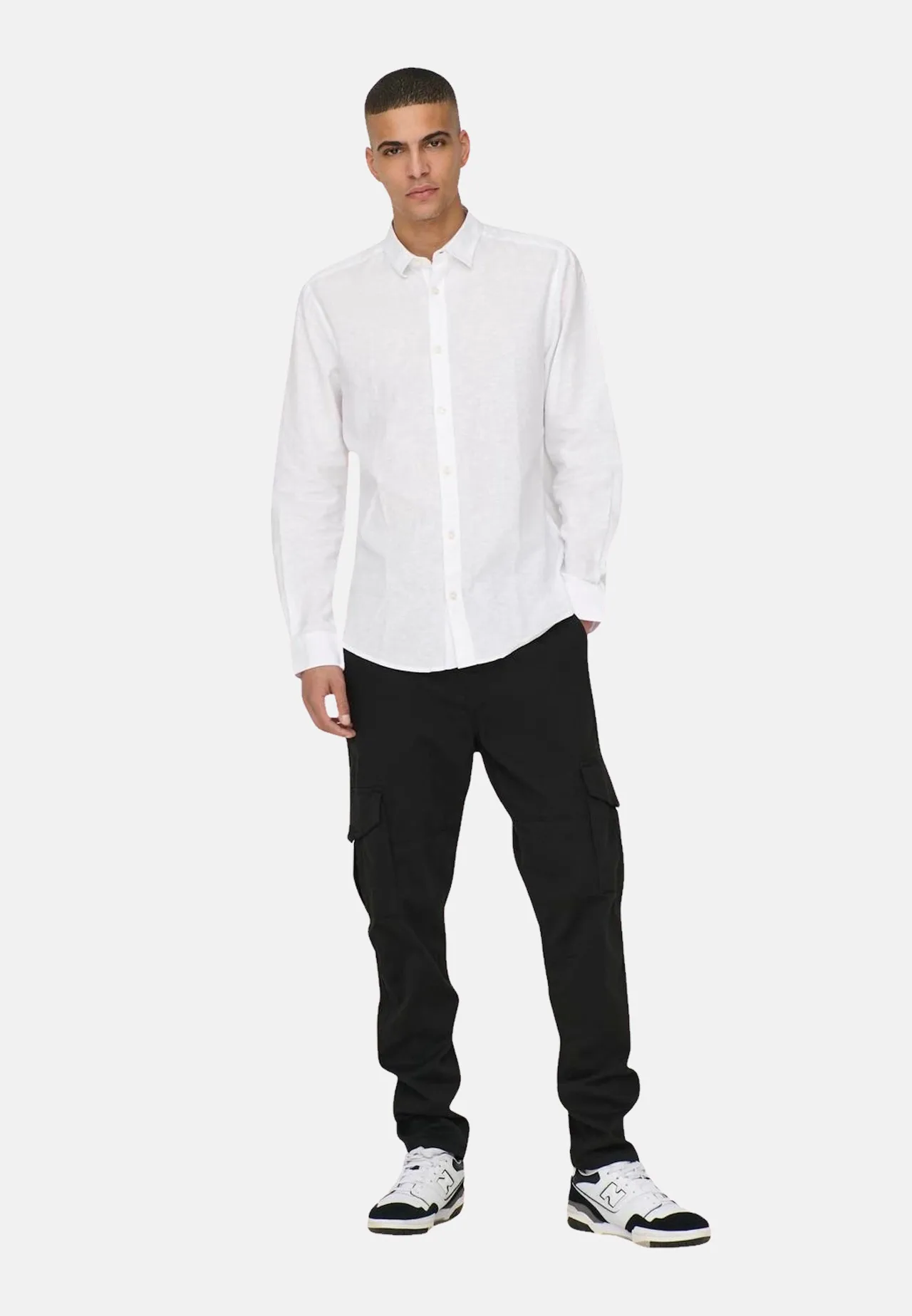 Slim-Fit Baumwoll-Leinen-Hemd mit Kent-Kragen