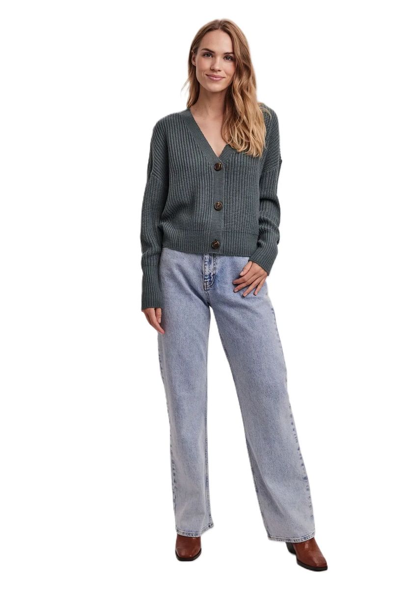Klassische gerippte V-Neck Strickjacke