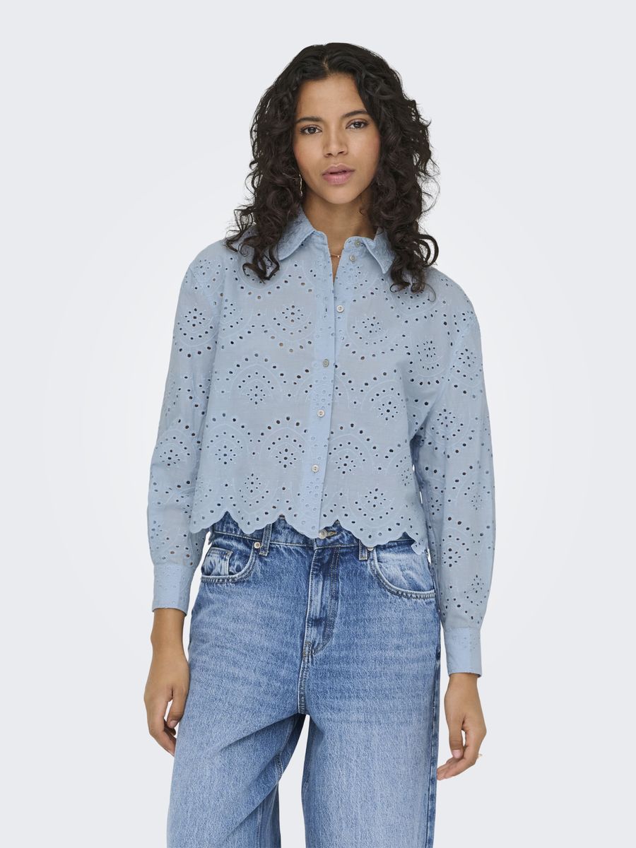Oversize-Baumwollbluse mit Lochstickerei