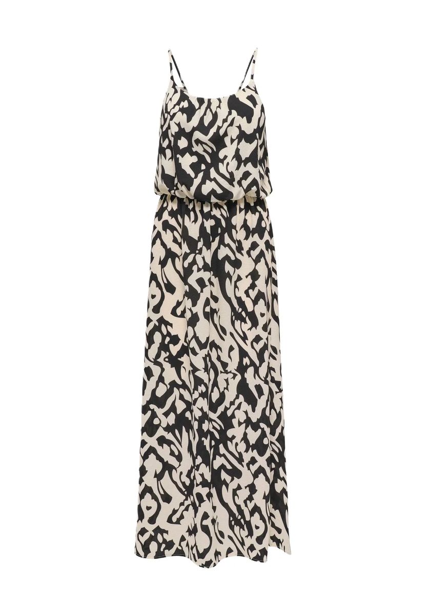 Maxikleid mit Spaghettiträgern und abstraktem Print