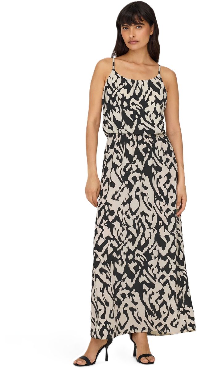 Maxikleid mit Spaghettiträgern und abstraktem Print