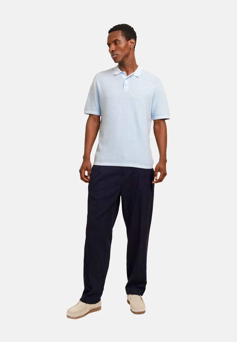 Strukturiertes Flachstrick-Poloshirt