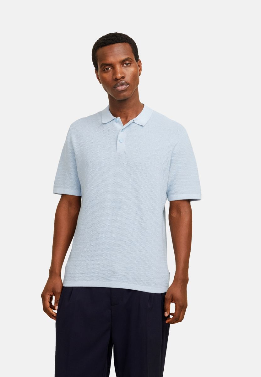Strukturiertes Flachstrick-Poloshirt