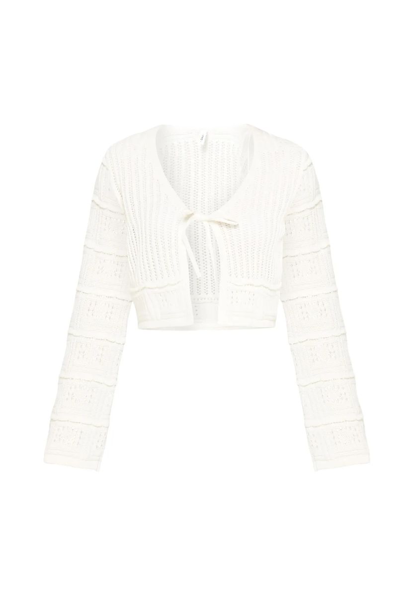 Kurze Pointelle-Strickjacke zum Binden