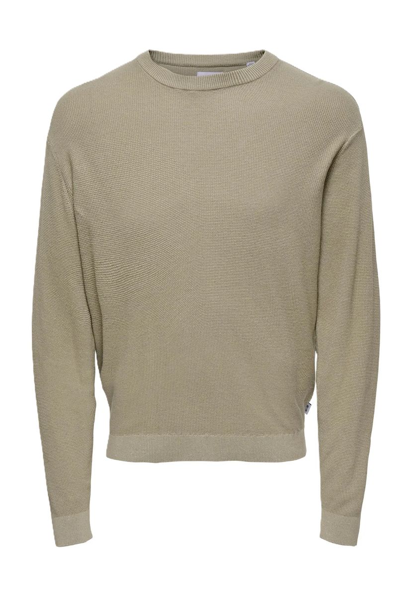 Strukturierter Baumwollpullover mit Rundhalsausschnitt