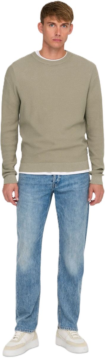 Strukturierter Baumwollpullover mit Rundhalsausschnitt