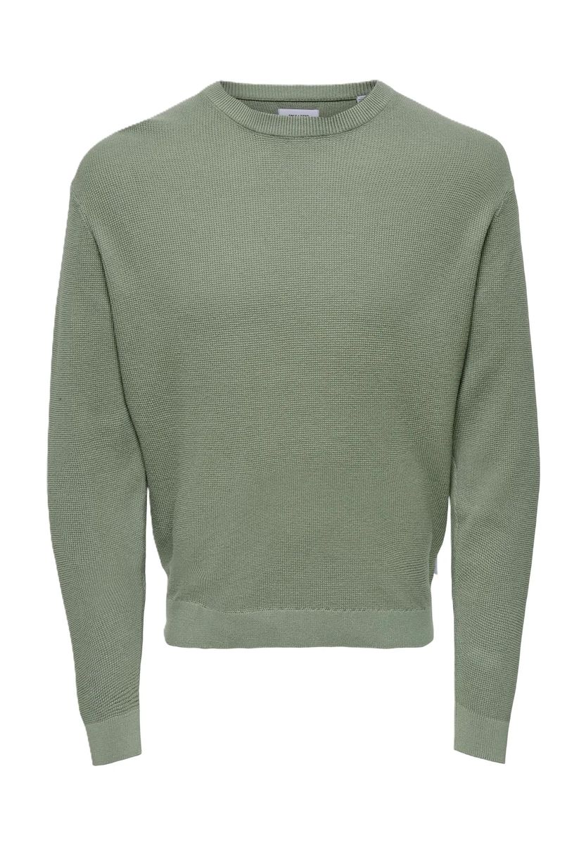 Strukturierter Baumwollpullover mit Rundhalsausschnitt