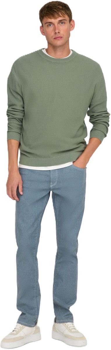 Strukturierter Baumwollpullover mit Rundhalsausschnitt